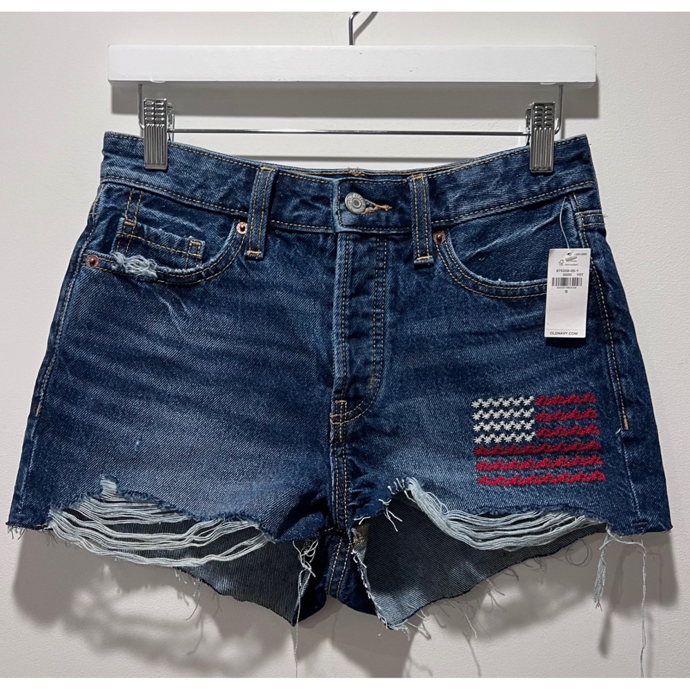 Old Navy Womens High Rise OG Straight Denim Shorts Ripped Size 0 NWT